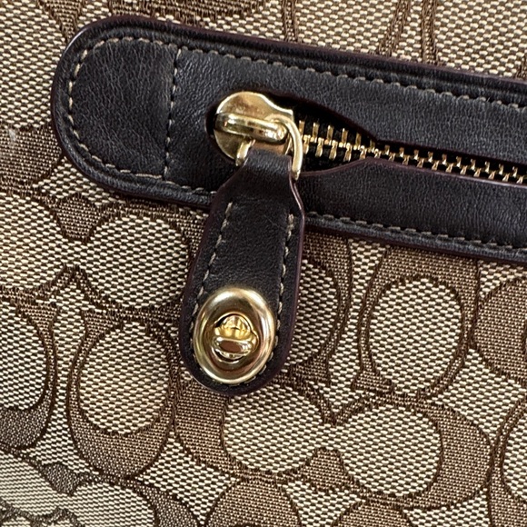 Coach Brown Signature Canvas Tote with Dark Brown Trim EUC - Picture 3 of 16